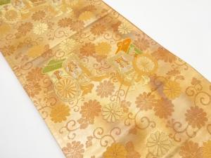 アンティーク　御所車に菊唐草模様織り出し袋帯（着用可）